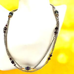 Purple & Clear Crystal Beaded Stations Silver-Tone 18 7/8"Necklace!